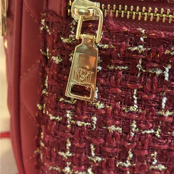 Badgley Mischka red and gold tweed backpack with gold studs - Picture 8 of 9